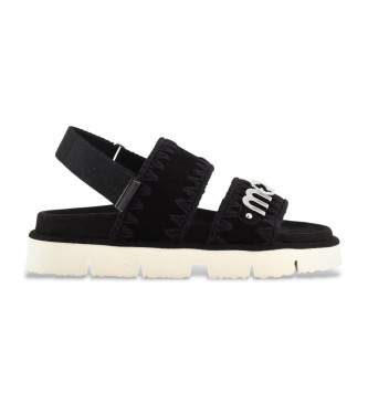 Mou para mujer. MU.SW461001A Sandalias Bio de piel negro (37), Plano, Velcro, Casual