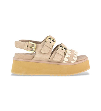 Mou para mujer. MU.SW681000A Sandalias de Piel con tiras beige (39), 3 a 5cm, Hebilla, Casual