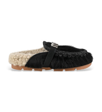 Mou para mujer. MU.FW431000D Zapatillas de Piel Pony Logo negro (40), Plano, Ninguno, Homewear