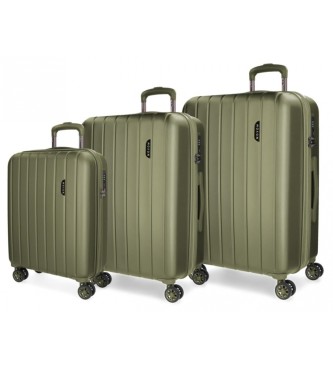 Movom. Conjunto de malas r?gidas de madeira 55 - 70 - 80 verde