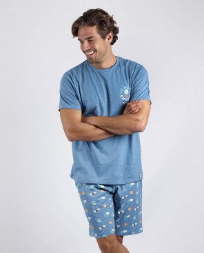 Aznar Innova para homem. Pijamas de manga curta WONDERFUL Explore azul