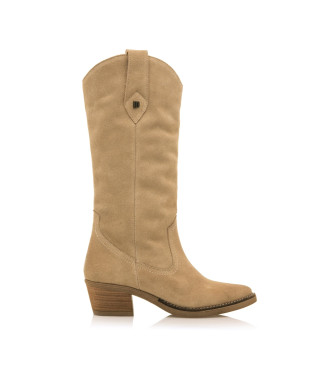 Botas de Piel Teo beige (40), 3 a 5cm, Cremallera, Casual