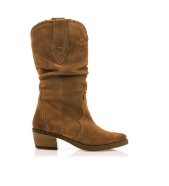 Mustangvoor vrouwen. 53894 Leren laarzen Teo Bruin (41), Leer, 5 tot 8 cm, Geen, Casual