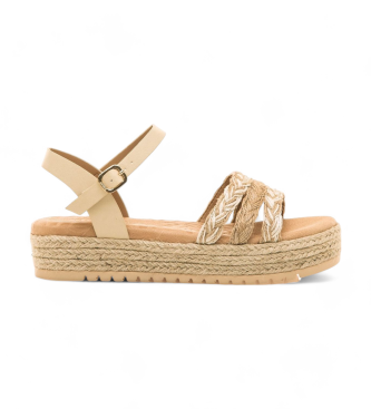 Mustang para mujer. 59625 Sandalias Amelie beige -Altura plataforma 5cm- (41), 3 a 5cm, Hebilla, Casual