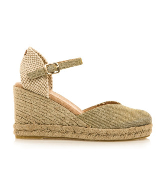 Mustang para mujer. 51987 Sandalias Louisa dorado (39), Tela, 5 a 8cm, Hebilla, Casual
