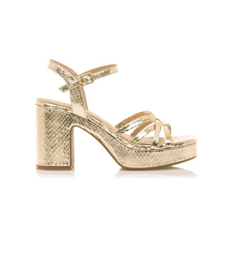 Mustang para mujer. 59609 Sandalias Vestir Britt dorado -Altura tacón 7cm- (41), 5 a 8cm, Hebilla, Casual