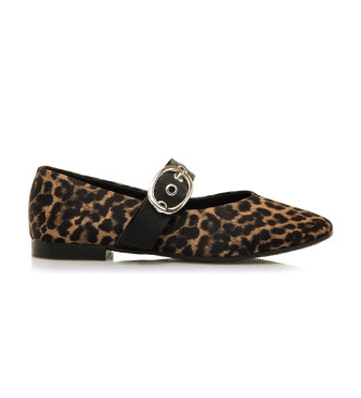 Mustang para mujer. 55290 Zapatos de piel Camille marrón (36), 1 a 3cm, Hebilla, Casual, Animal print