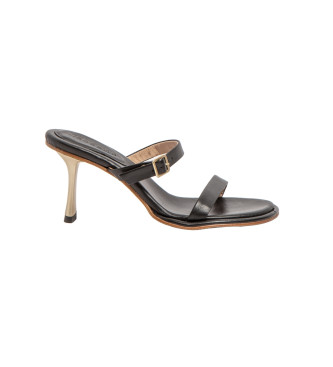 Sandalias de piel S3194 negro -Altura tacón 8cm- (39), 5 a 8cm, Ninguno, Casual, Fiesta, Neosens outlet