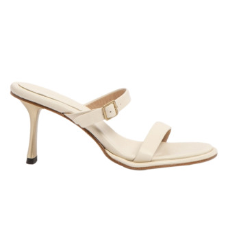 Sandalias de piel S3194 Nappa crema -altura tacón: 8cm- (36), Beige, 5 a 8cm, Ninguno, Hebilla, Casual