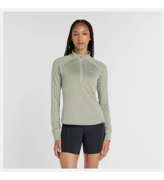New Balance para mujer. WT43200 Camiseta Athletics Heat Grid 1/2 Zip verde (S), Deportivo, Multideporte, Poliéster, Manga larga