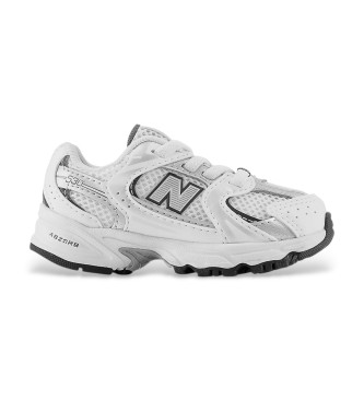 New Balance unisex para niños. IZ530V1 Zapatillas 530 Bungee blanco (26), Plano, Cordones, Casual, moda infantil