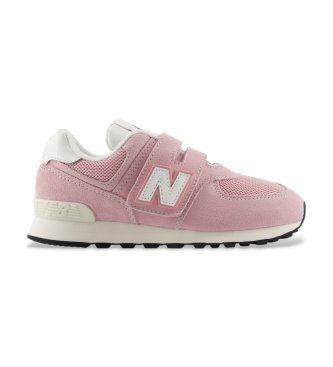 New Balance unisex Zapatillas de piel 574 Hook &amp; Loop rosa (15 M = 33)