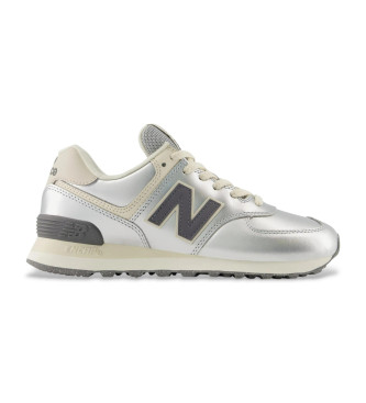 New Balance para mujer. WL574V2 Zapatillas de Piel 574 plateado (40), Plata, Plano, Cordones, Casual