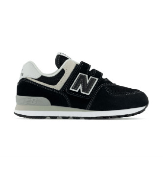 New Balance unisex para niños. PV574V1 Zapatillas de Piel 574 negro (28), Plano, Velcro, Casual, moda infantil