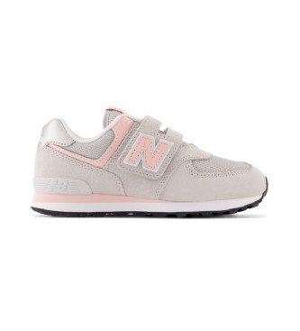 New Balance unisex para niños. PV574V1 Zapatillas de Piel 574 Core Hook & Loop gris (34.5), Plano, Velcro, Casual, moda infantil