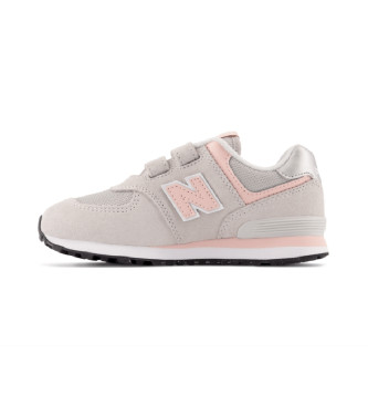 New Balance Unisex Para CriançA. PV574V1 Sapatilhas De Couro 574 Core Hook & Loop Cinzentas (32 W), Plano, Velcro, Casual, Cinza, Moda Infan-image