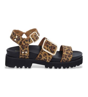 NO NAME para mujer. KNLCSDL Sandalias de Piel con Hebillas marrón (36), 3 a 5cm, Casual, Animal print