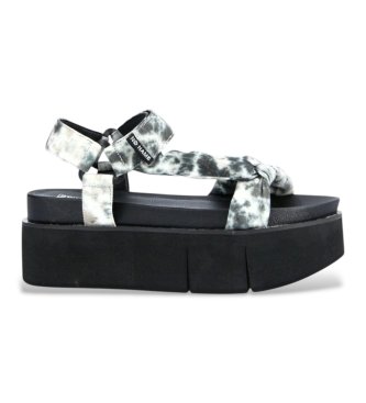 NO NAME för kvinnor. KNKCLB0 Sandaler med svart tryck (39), Tyg, 3 till 5 cm, Kardborreband, Casual