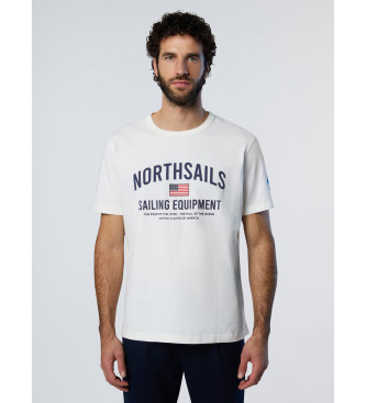 North Sails para hombre. 692862 Camiseta con estampado blanco (L), Casual, Deportivo, Multideporte, Manga corta, Algodón Orgánico, Sostenibl