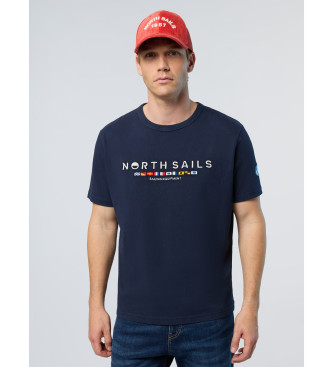 North Sails para hombre. 692863 Camiseta con estampado de bandera marino (L), Casual, Deportivo, Manga corta, Algodón Orgánico, Sostenible,