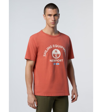 North Sails para hombre. 692862 Camiseta con estampado naranja (XS), Casual, Deportivo, Multideporte, Manga corta, Algodón Orgánico, Sosteni