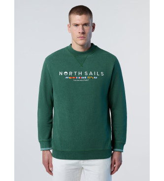 North Sails para hombre. 691279 Sudadera con bordado de bandera verde (S), Casual, Deportivo, Multideporte, Algodón Orgánico, Sostenible, No