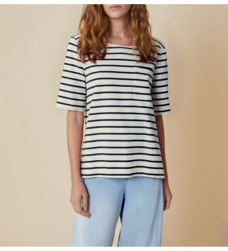 PennyBlack para mujer. 2511971043200 Camiseta Refolo blanco, marino (XL), Casual, Algodón, Manga corta