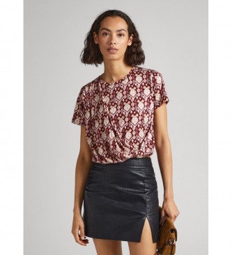 Pepe Jeansvoor vrouwen. PL505586 Bernetta T-shirt kastanjebruin (M), Casual, Granaatappel, Katoen, Modaal, Korte mouwen, Duurzaam