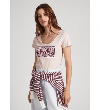 Pepe Jeansvoor vrouwen. PL505592 T-shirt Brandi roze (S), Casual, Katoen, Korte mouwen, Duurzaam