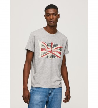 Pepe Jeans para hombre. PM508273 Camiseta Flag Logo N gris (M), Casual, Algodón, Manga corta, Sostenible