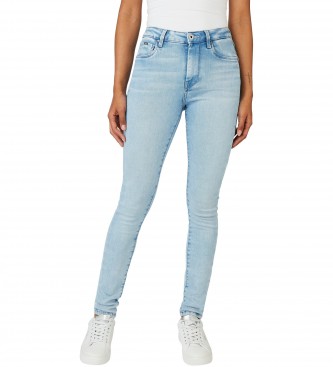 Pepe Jeans para mujer. PL204171PE2 Jean Regent Fit Skinny Tiro Alto azul claro (29/32), Casual, Algodón, Denim, Sostenible