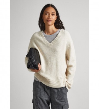 Imagen Pepe Jeans para mujer. PL702038 Jersey Denisse V blanco (L), Casual, Acrílico, Manga larga, Sostenible