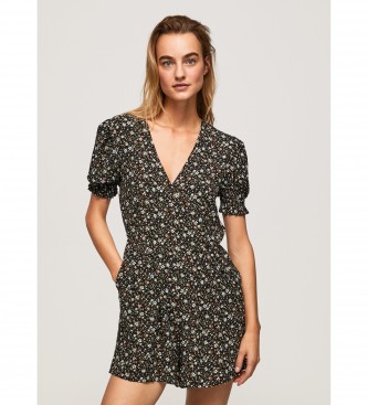 Pepe Jeans para mujer. PL230454 Mono Alida negro (S), Casual, Viscosa, Floral, Manga corta, Sostenible