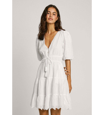 Pepe Jeans para mujer. PL953694 Vestido Day blanco (XS), Casual, Algodón, Manga corta
