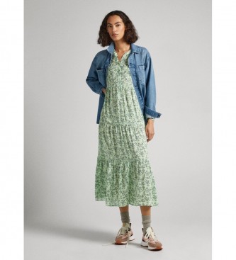 Pepe Jeans para mujer. PL953347 Vestido Feli verde (M), Casual, Viscosa, Manga larga, Sostenible