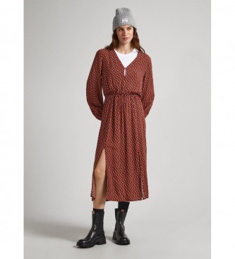 Pepe Jeans para mujer. PL953419 Vestido Kari rojo (S), Casual, Granate, Viscosa, Manga larga