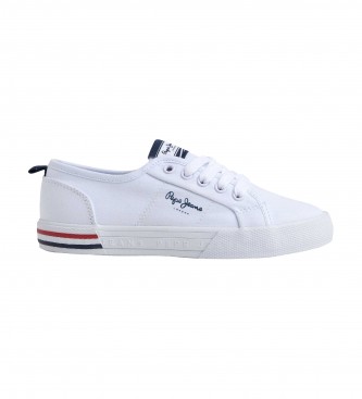 Pepe Jeans para mujer. PBS30549 Zapatillas Brady blanco (36), Tela, Plano, Cordones, Casual, Sostenible