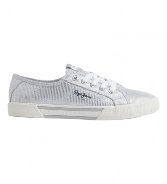 Pepe Jeans para mujer. PLS31439 Zapatillas Básicas Brady Party plateado (40), Plata, Tela, Plano, Cordones, Casual