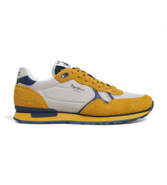 Pepe Jeans para hombre. PMS31046 Zapatillas de Piel Brit Fun amarillo (43), Plano, Cordones, Casual