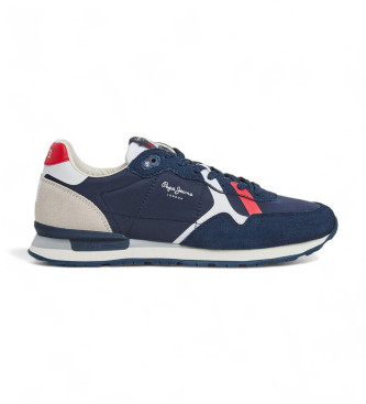 Pepe Jeans para hombre. PMS40007 Zapatillas de Piel Brit Road marino (43), Plano, Cordones, Casual