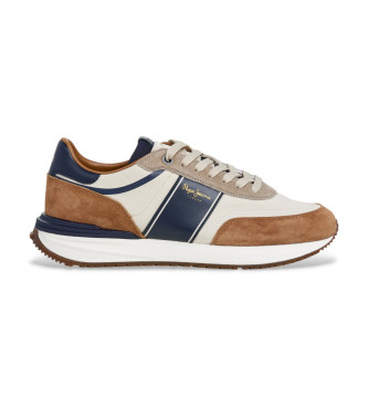 Pepe Jeans para hombre. PMS600008 Zapatillas de Piel Buster Serie beige (41), Plano, Cordones, Casual