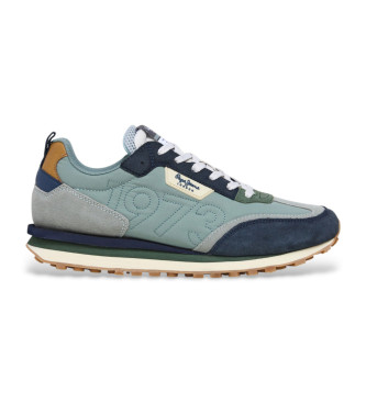 Pepe Jeans para hombre. PMS60035 Zapatillas de piel Foster Connect verde (46), Plano, Cordones, Casual