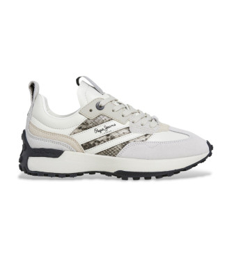 Pepe Jeans para mujer. PLS600020 Zapatillas de Piel Lucky Animal blanco (40), Plano, 1 a 3cm, Cordones, Casual