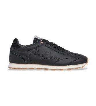 Pepe Jeans para mujer. PLS400013 Zapatillas de Piel Onde Dress negro (39), Plano, Cordones, Casual