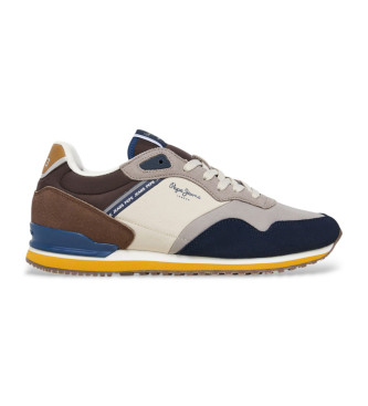 Pepe Jeans para hombre. PMS40036 Zapatillas de piel London Link marino (45), Plano, Cordones, Casual, Multicolor
