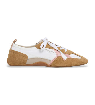 Pepe Jeans para mujer. PLS600058 Zapatillas Noa Sporty blanco roto, marrón (38), Plano, Cordones, Casual, Multicolor