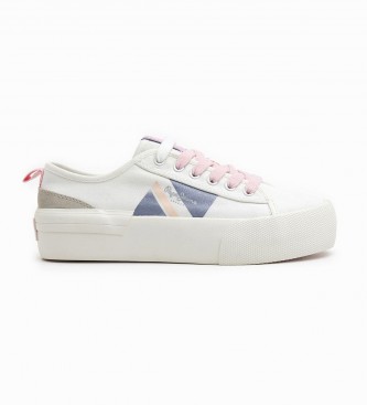 Pepe Jeans para mujer. PLS31488 Zapatillas Vulcanizadas Allen Flag blanco (38), Tela, 3 a 5cm, Cordones, Casual