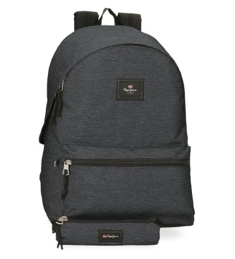 Pepe Jeansvoor alle. 63392C8 Aris Evergreen donkergrijze rugzak met etui (OSFA), Casual, Grijs, Polyester, kinderkleding