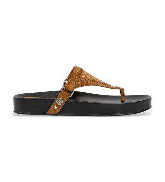 Pepe Jeans Sandalias de Piel Agnes marrón