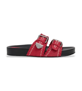 Pepe Jeans para mujer. PLS900006 Sandalias de Piel Agnes Ethnic rojo (37), Plano, Ninguno, Casual